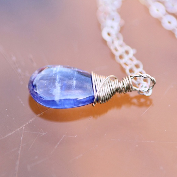 Handmade Blue Kyanite Pendant Solid 14K White Gold , Wire Wrapped - no chain - Picture 1 of 9